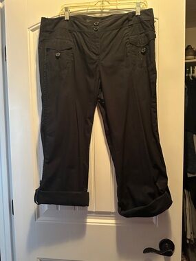 New York & Company Black Cotton Cropped Pants with Button Detail